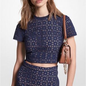 Michael Kors Navy Lace Short Sleeve Top